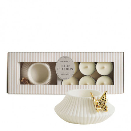 Coffret bougeoir papillon et 6 bougies parfumées Fleur de coton