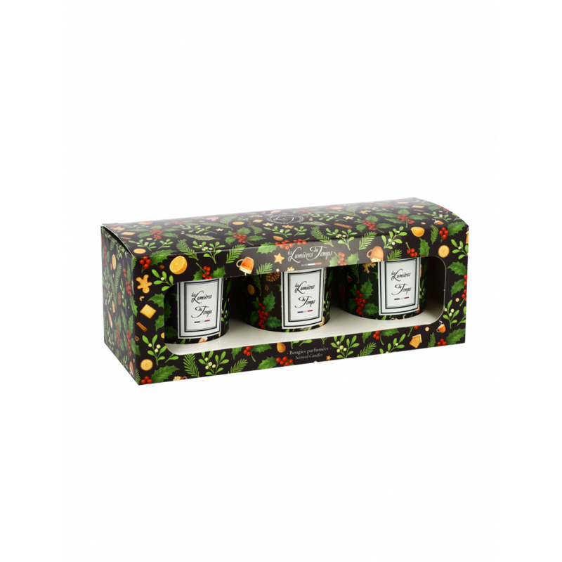 Coffret 3 bougies Champagne Rosé - Sapin - Thé au Coin du Feu 90g