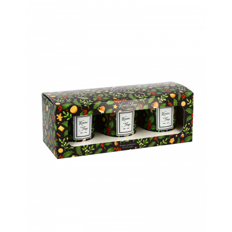 Coffret 3 bougies Champagne Rosé - Sapin - Thé au Coin du Feu 90g