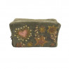 Trousse de toilette velours brodée perles stars and hearts kaki