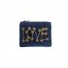 Petite pochette brodée perles LOVE bleu nuit