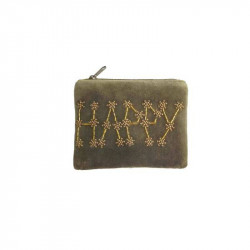 Petite pochette brodée perles HAPPY kaki