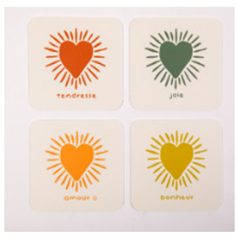 4 dessous de verre "Coeur soleil" s.Janière