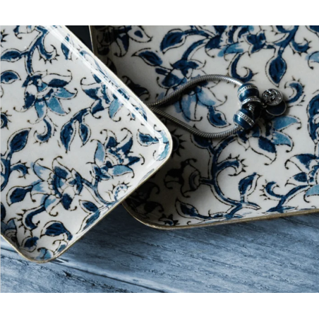 Plateau métal émaillé Ispahan, bordure dorée 15 x 25 cm