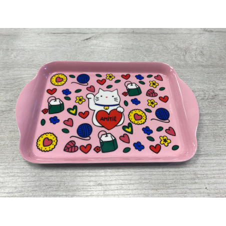 Plateau Chat bonheur rose DLP
