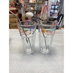 Set de 2 verres Mojito des amigos et pailles