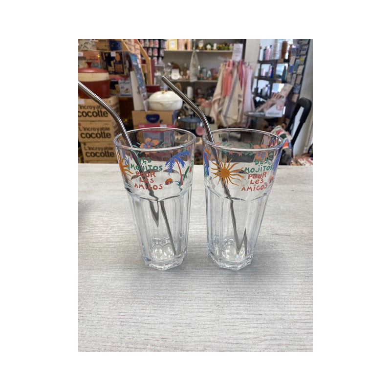 Set de 2 verres Mojito des amigos et pailles