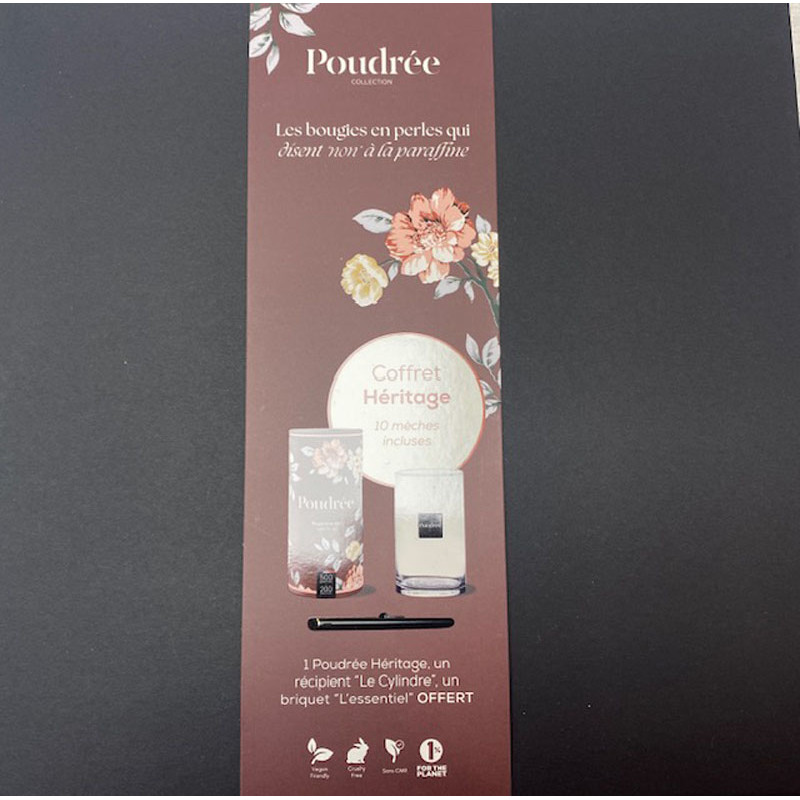 Coffret HERITAGE POUDREE : bougie, contenant, briquet et éteignoir