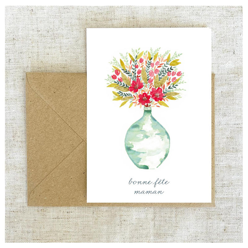 carte postale bonne fête maman Bleu coquille