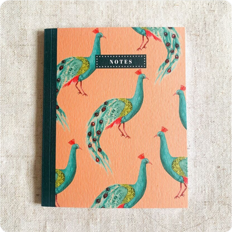 carnet Bleu coquille paons