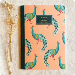carnet Bleu coquille paons Grand modèle