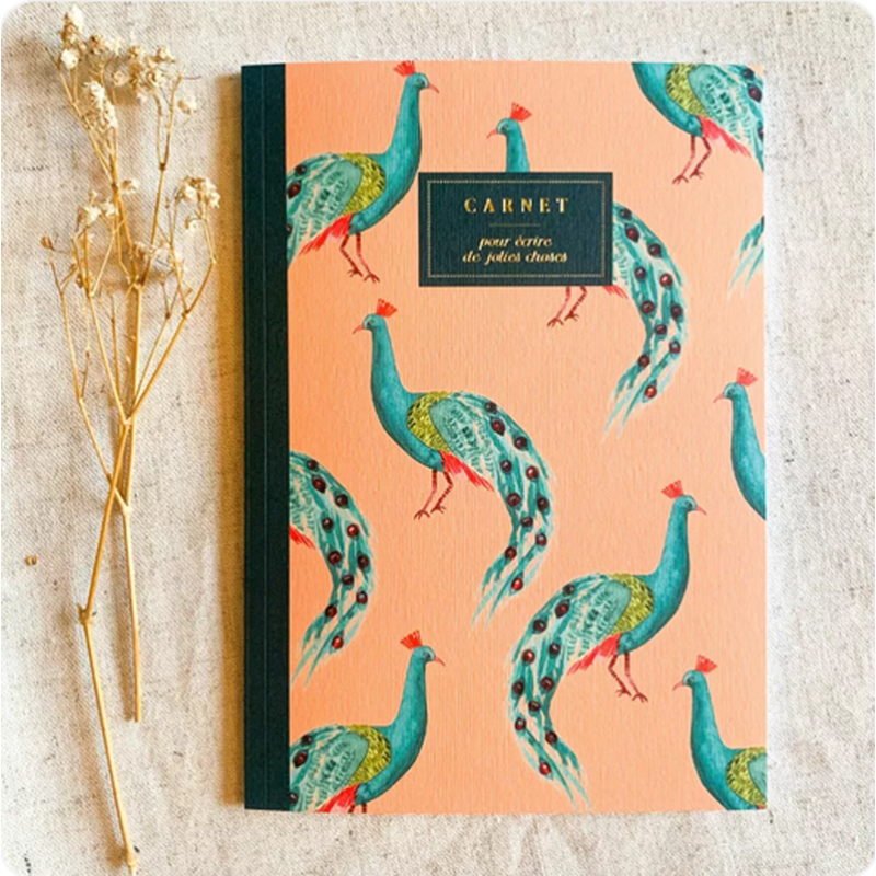 carnet Bleu coquille paons Grand modèle