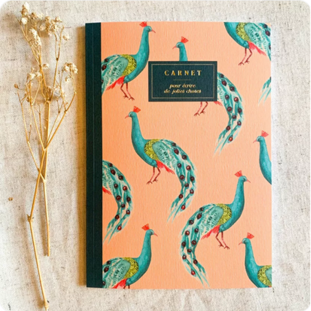 carnet Bleu coquille paons Grand modèle
