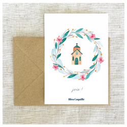 carte postale Eglise Bleu coquille