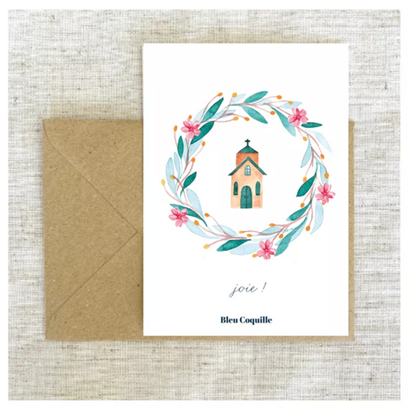 carte postale Eglise Bleu coquille