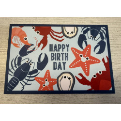 Carte Happy Birthday coquillages et crustacés