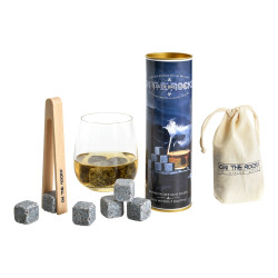 Coffret 6 pierres à whisky granit bleu de Lanhélin + pince à glacons hêtre