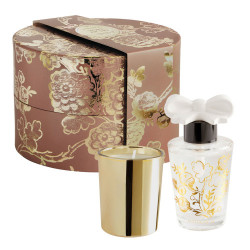 Coffret diffuseur noeud et bougie parfumée Trésor de fleurs Bois de cachemire
