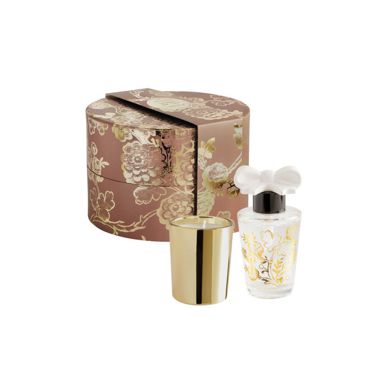 Coffret diffuseur noeud et bougie parfumée Trésor de fleurs Voile de lin