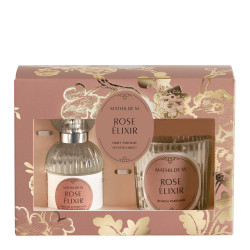 Coffret parfum d'ambiance et bougie Trésor de fleurs Rose elixir