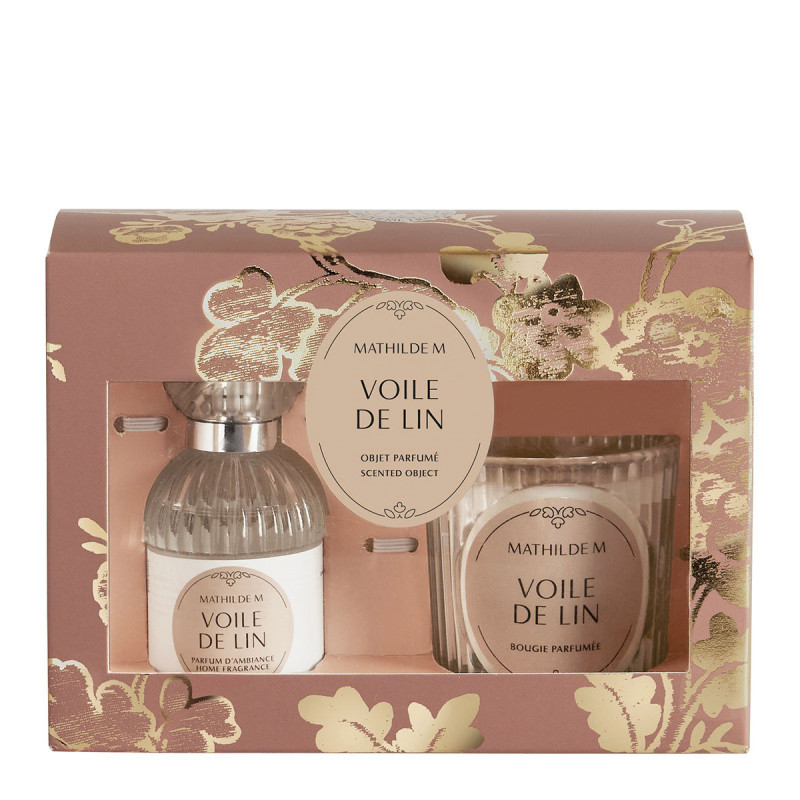 Coffret parfum d'ambiance et bougie Trésor de fleurs Voile de lin
