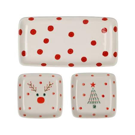 Plat rectangulaire + 2 assiettes carrés mon sapin