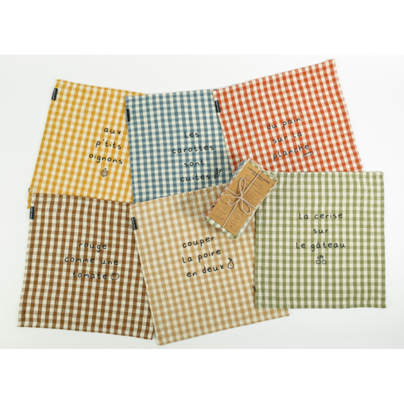 6 serviettes vichy "aux ptits oignons"40*40 S. Janière